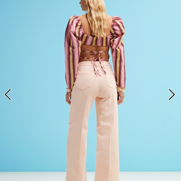 NWT- ASOS DESIGN Crop Wide Leg Jeans with Front Pockets in Apricot Women's Size - Picture 3 of 9